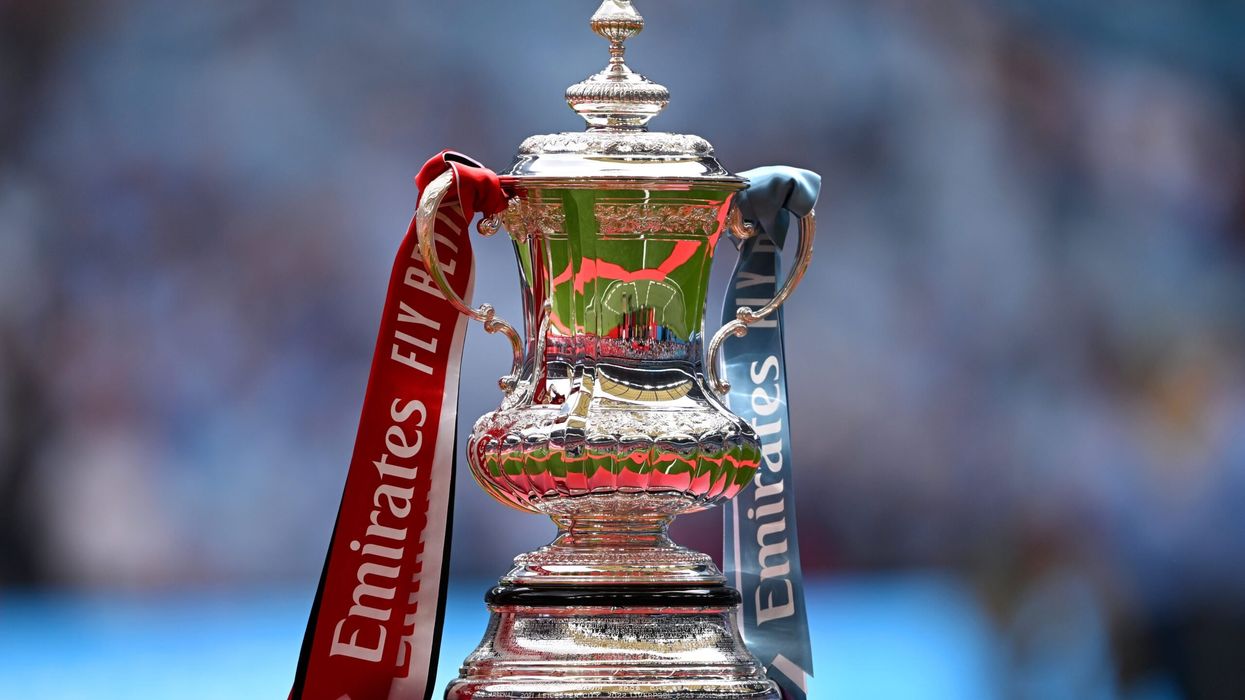 A detailed view as the FA Cup Trophy is displayed on a plinth prior to the Emirates FA Cup Final match between Manchester City and Manchester United at Wembley Stadium on May 25, 2024. (Photo: Getty Images)