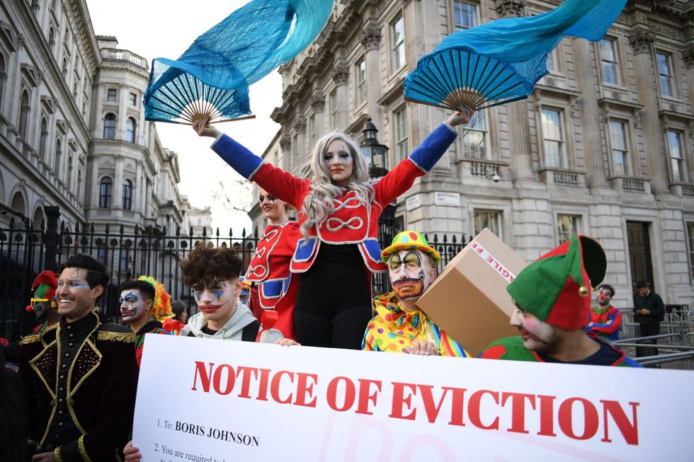 A protest asking for the resignation of Boris Johnson in front of the Downing Street gates, in London, on February 6