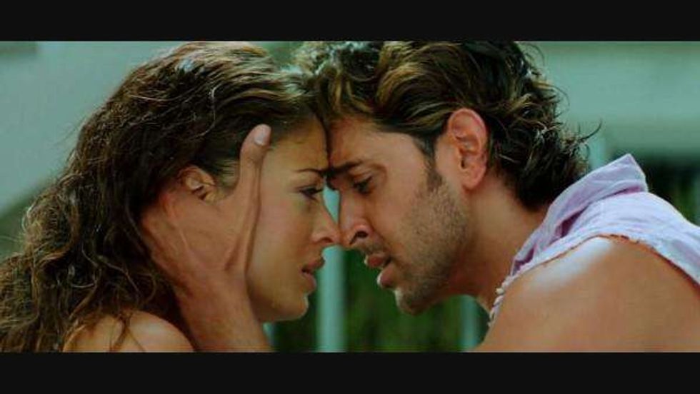 Aishwarya Rai and Hrithik Roshan sharing a bold kiss in Dhoom 2 (2006).