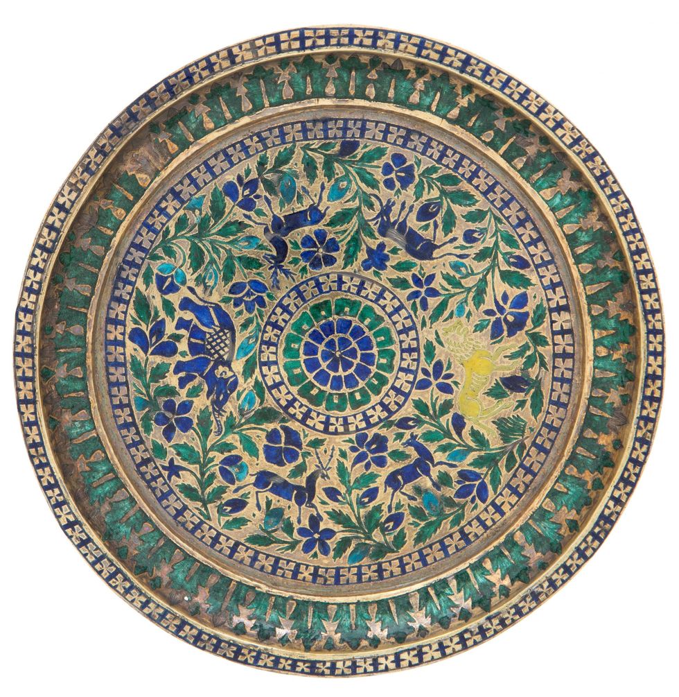 An enamelled silver gilt dish, Lucknow, North India, 18th century