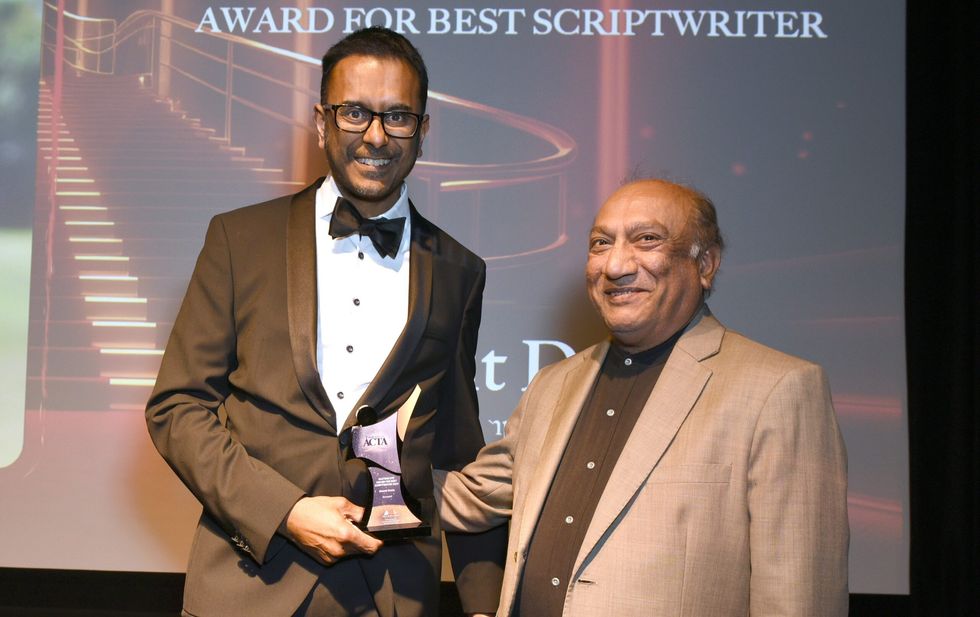 BEST SCRIPTWRITER winner Shomit Dutta with Vraj Pankhania Eastern Eye Arts Culture and Theatre Awards 019