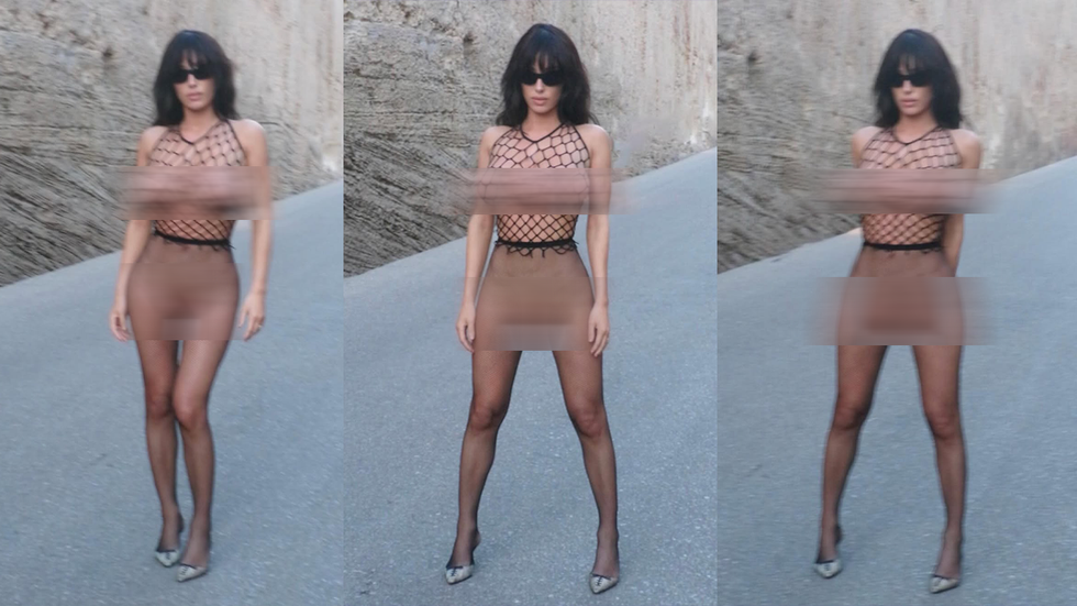 Bianca Censori wears almost naked fishnet outfit