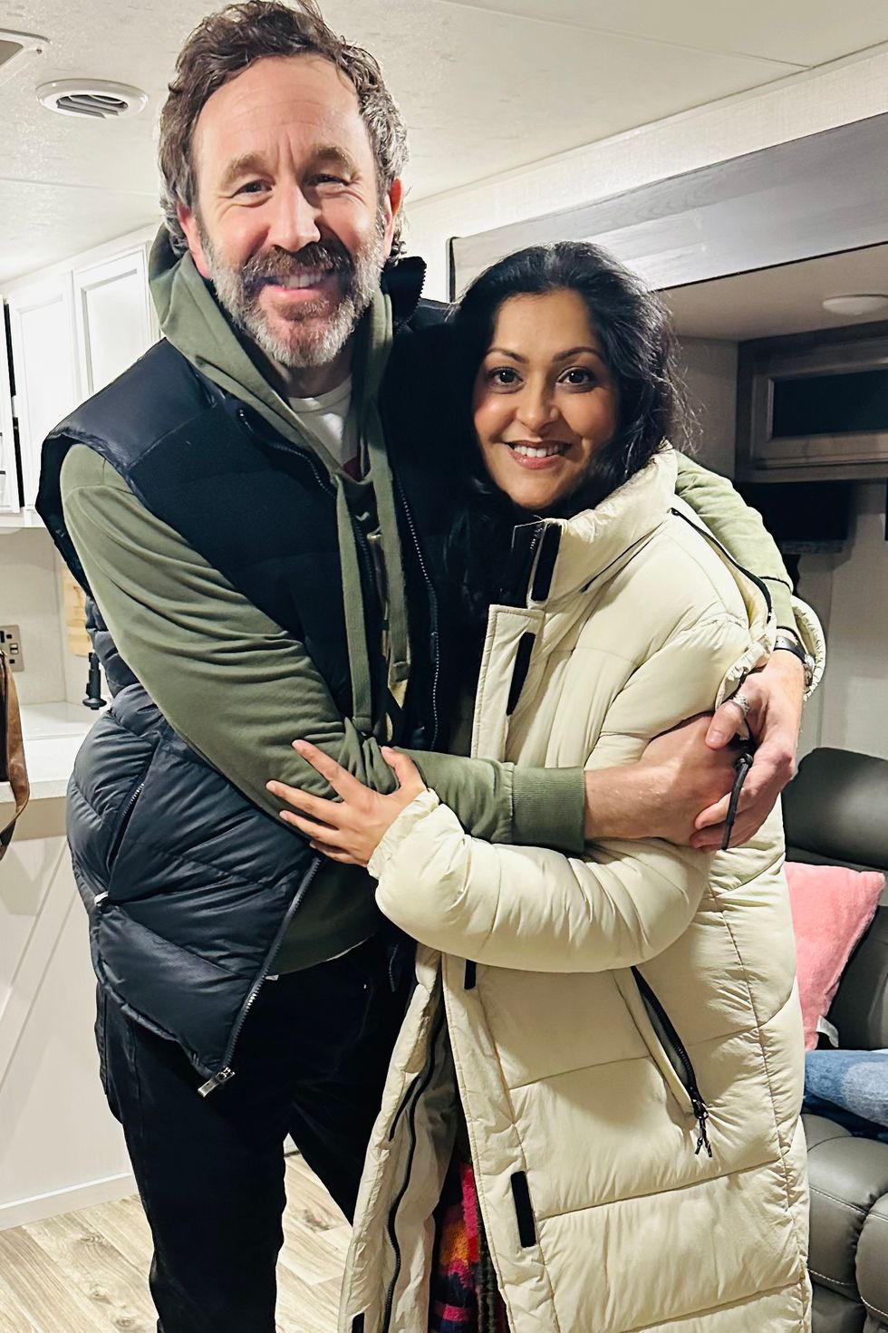 Chris ODowd and Sohm Kapila bts Small Town Big Story