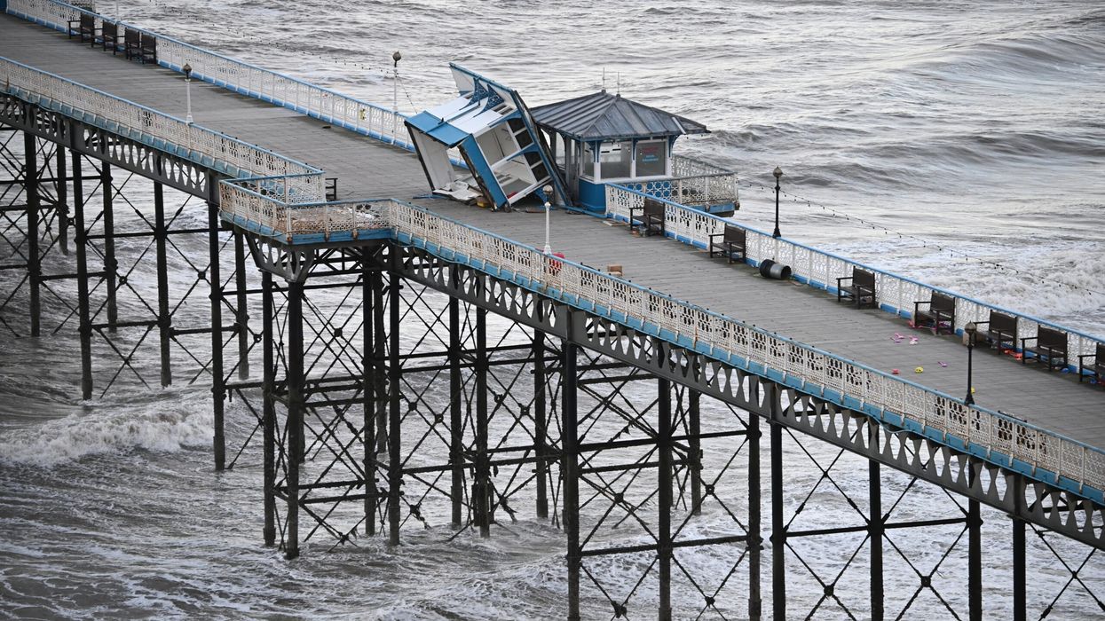 Damage to the kiosks on the pier at Llandudno in north Wales is seen on December 8, 2024, after Storm Darragh brings winds of 90 mph to the west of Wales and north-west England. (Photo: Getty Images)