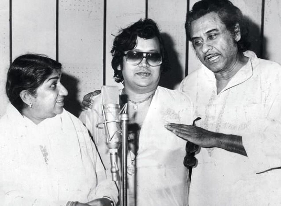 First Lead inset Bappi Lahiri with Lata Mangeshkar and Kishore Kumar