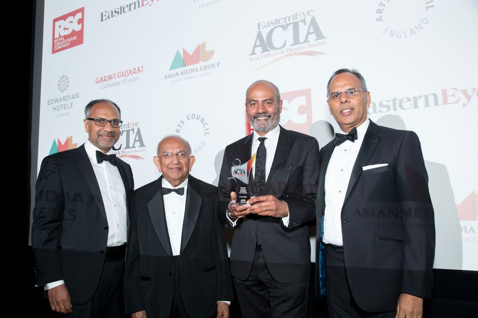 From left Shailesh Solanki Ramniklal Solanki George Alagiah and Kalpesh Solanki