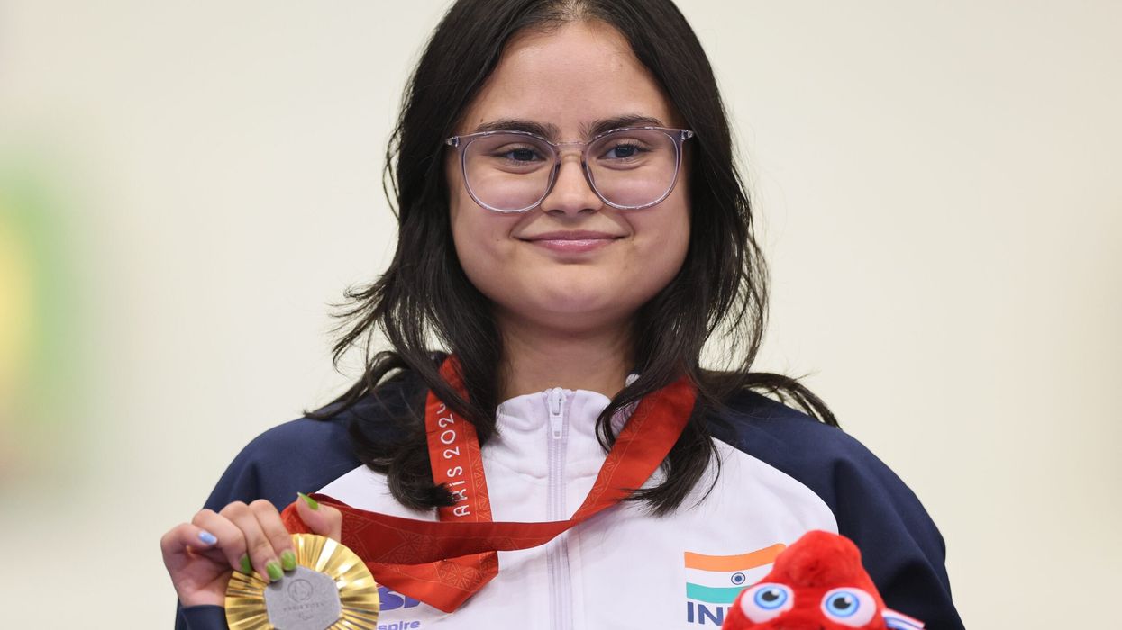 Gold medallist Avani Lekhara of Team India poses on the podium during the medal ceremony after Women's 10m Air Rifle Standing SH1 Final on day two of the Paris 2024 Summer Paralympic Games. (Photo: Getty Images)