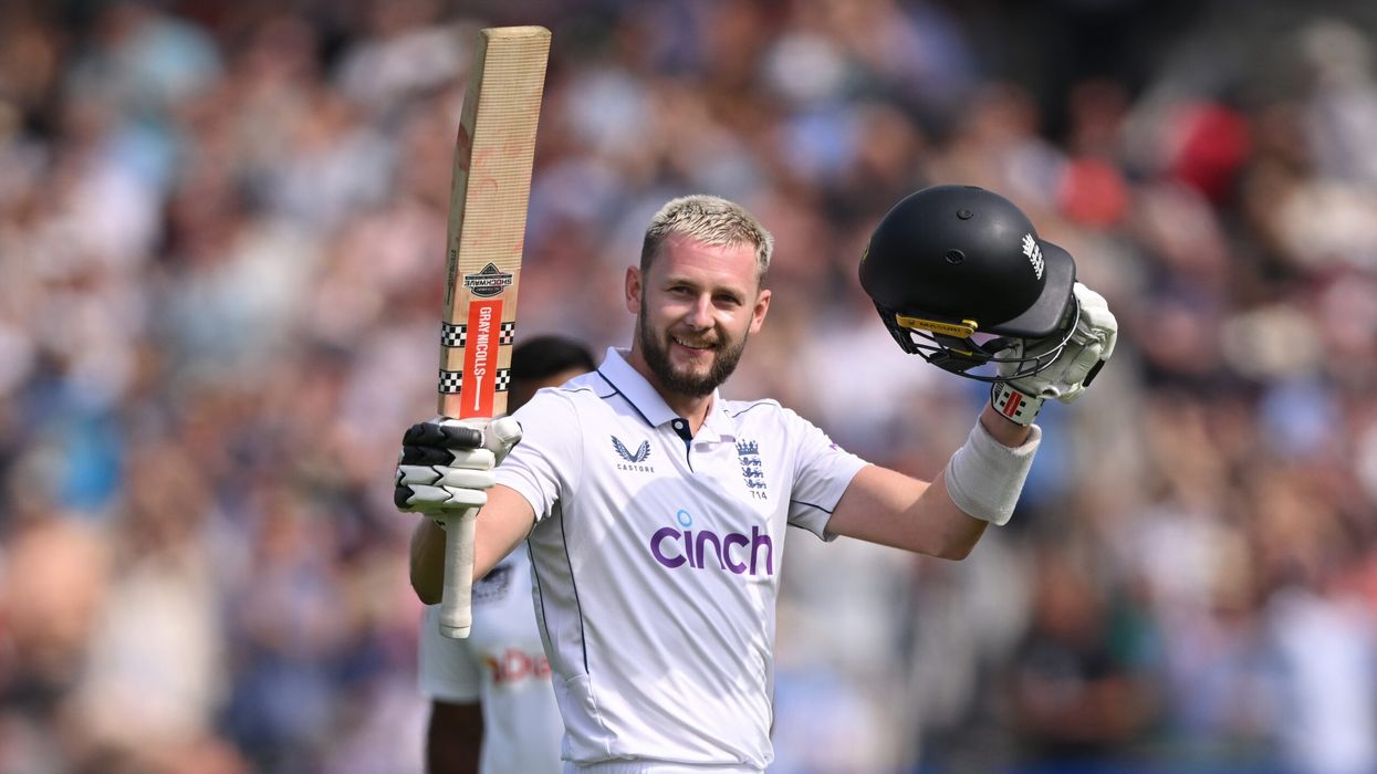 Gus Atkinson celebrates after reaching his maiden Test century during day two of the 2nd Test match between England and Sri Lanka at Lord's Cricket Ground on August 30th. (Photo: Getty Images)