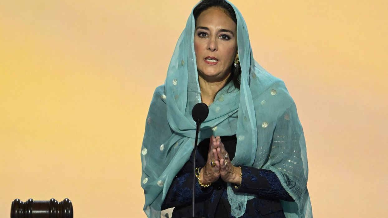 Harmeet Dhillon gives a benediction at the end of the first day of the 2024 Republican National Convention at the Fiserv Forum in Milwaukee, Wisconsin, on July 15, 2024. (Photo: Getty Images)