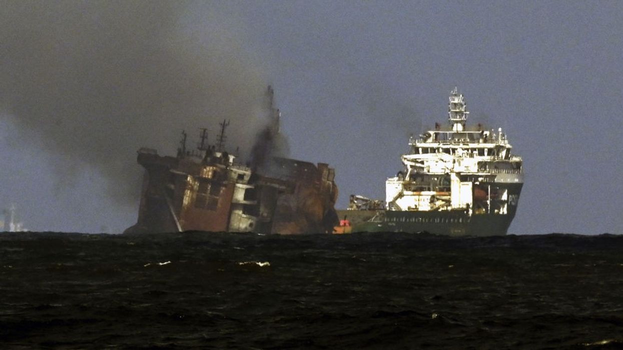 Burnt-out MV X-Press Pearl sinking off Sri Lanka coast