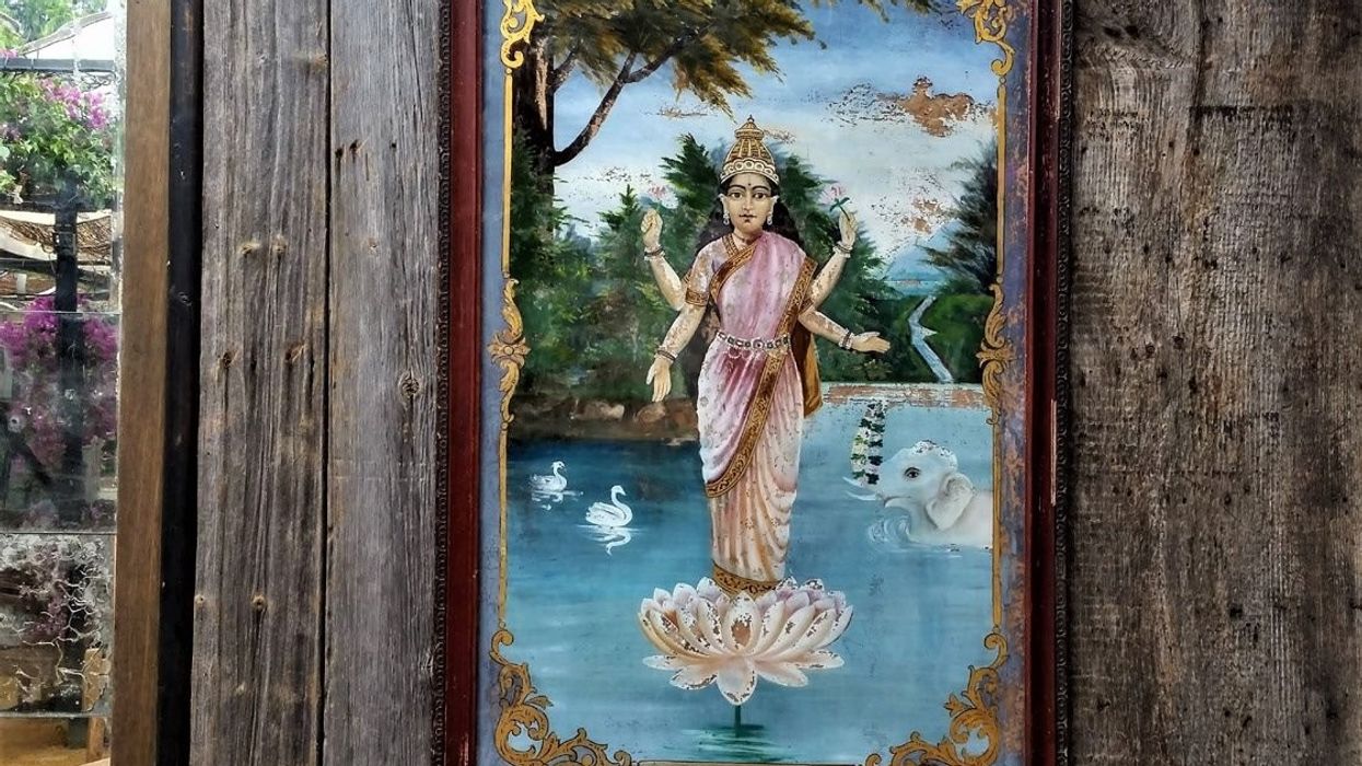 Hindu gods amid English greenery