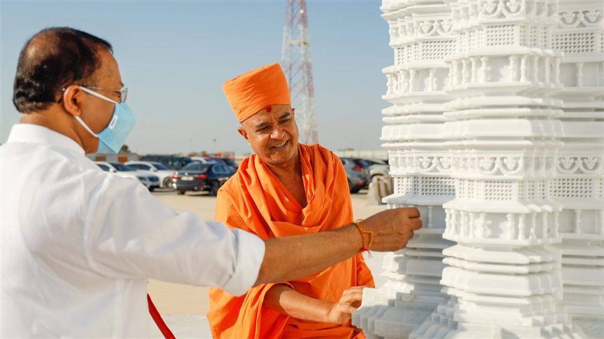 Indian minister visits BAPS temple construction site in Abu Dhabi