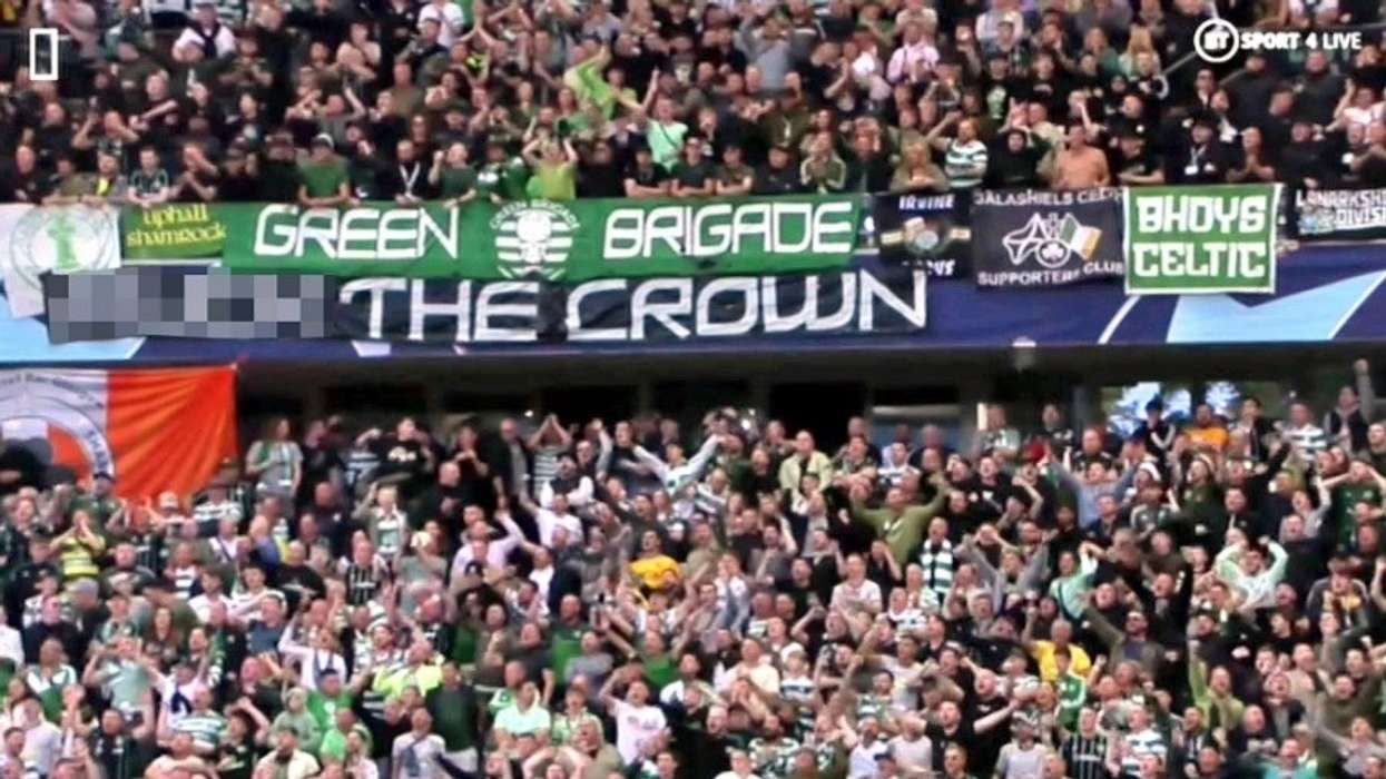 Celtic fans display massive 'f*** the crown' banner