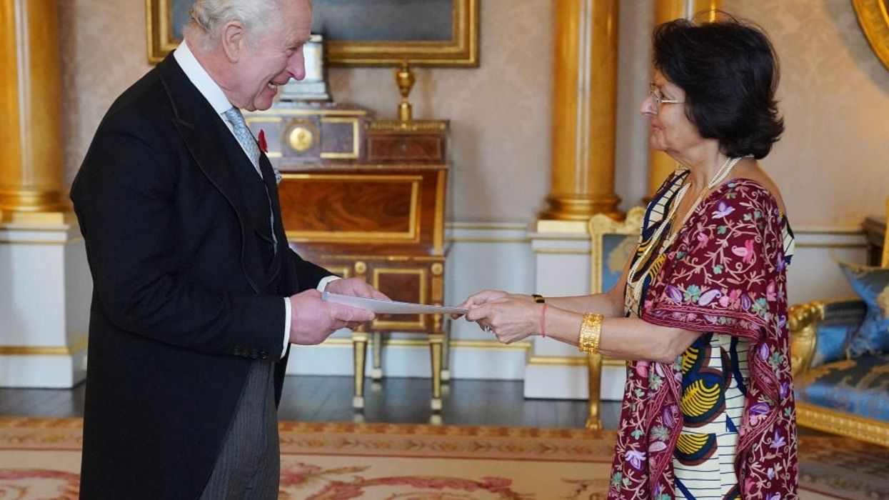 Ugandan high commissioner Nimisha Madhvani presents letters of credence to King Charles III