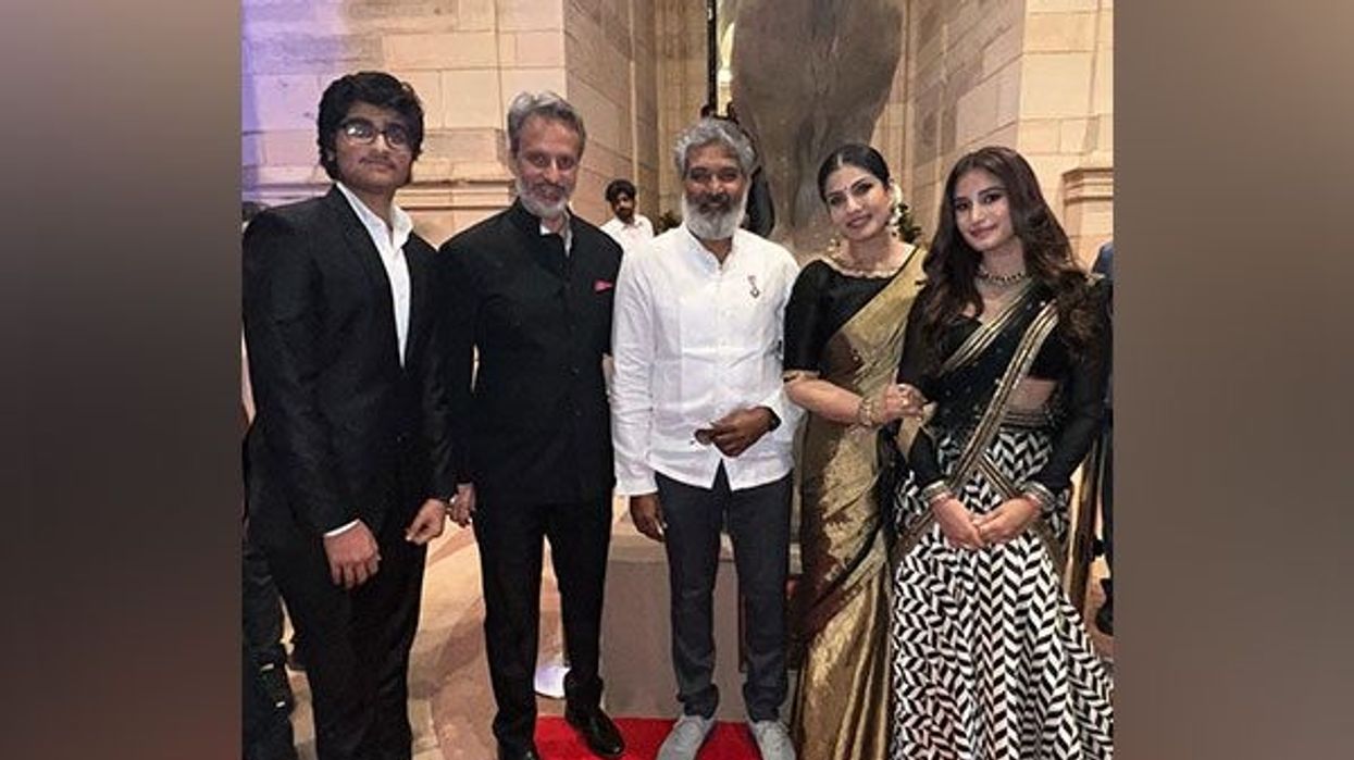 Raveena Tandon poses with SS Rajamouli at Padma Awards 2023