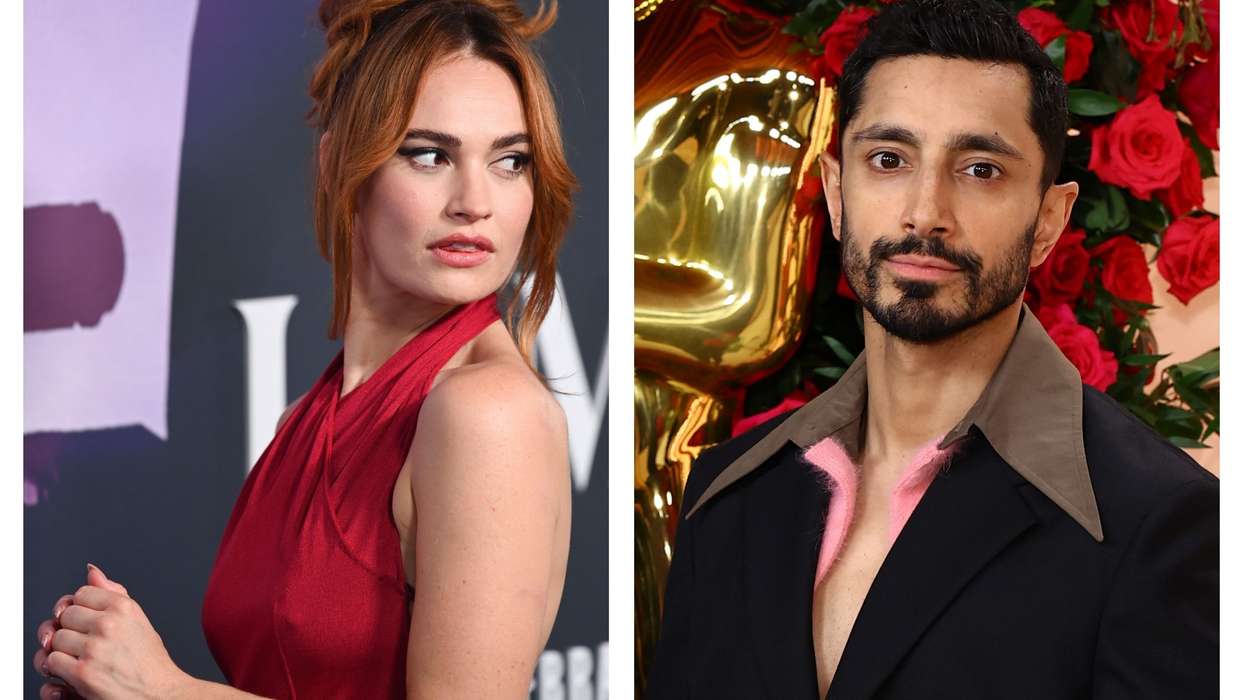 Lily James joins co-star Riz Ahmed on the sets of their new thriller Replay