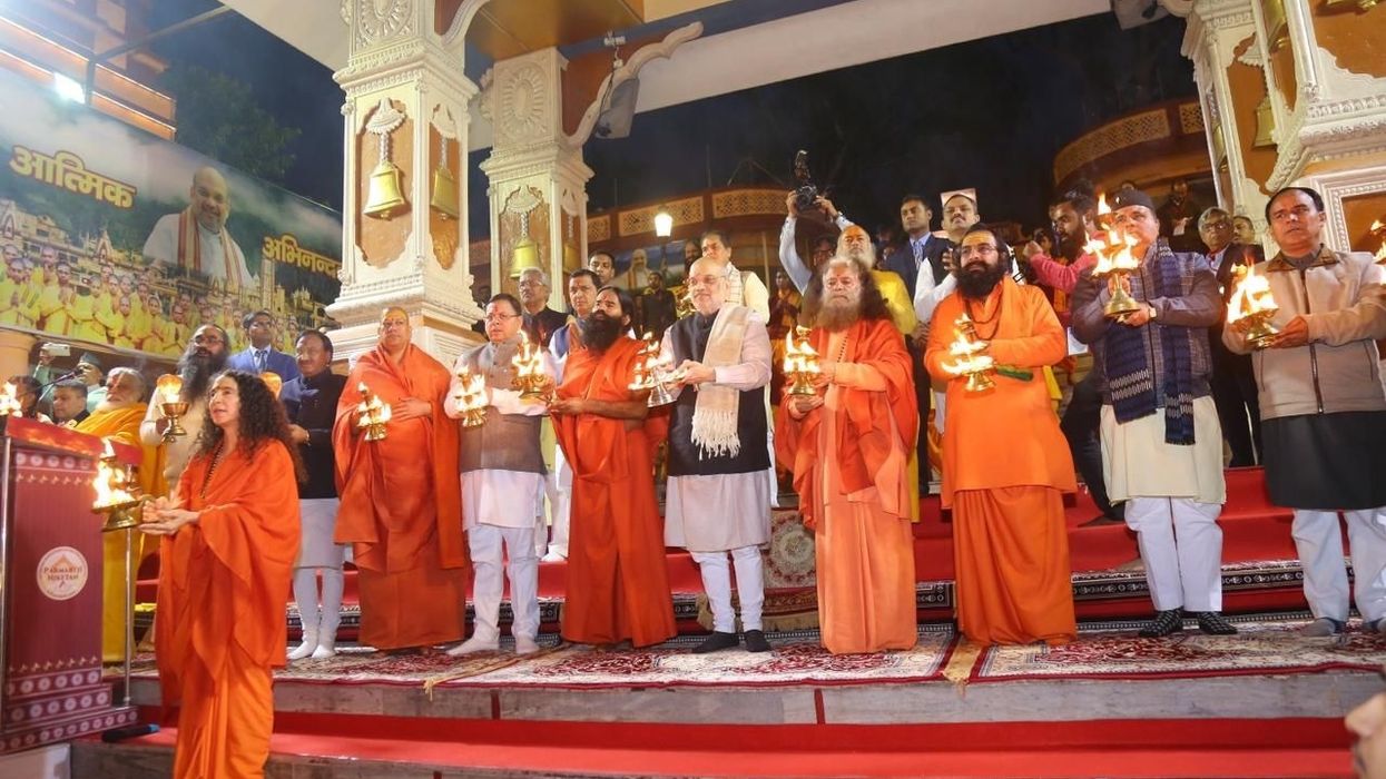 India’s union home minister Amit Shah participates in Parmarth Niketan’s Ganga Aarti