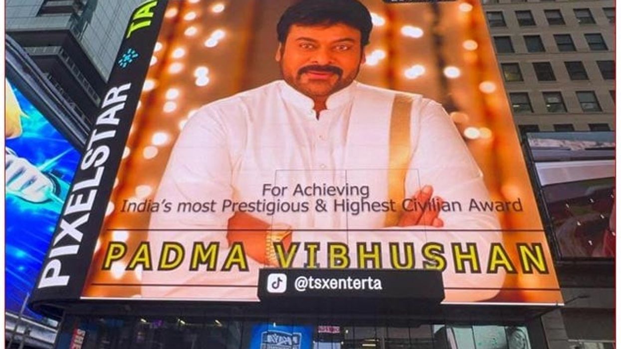 Chiranjeevi receives a tribute at Times square after Padma honour