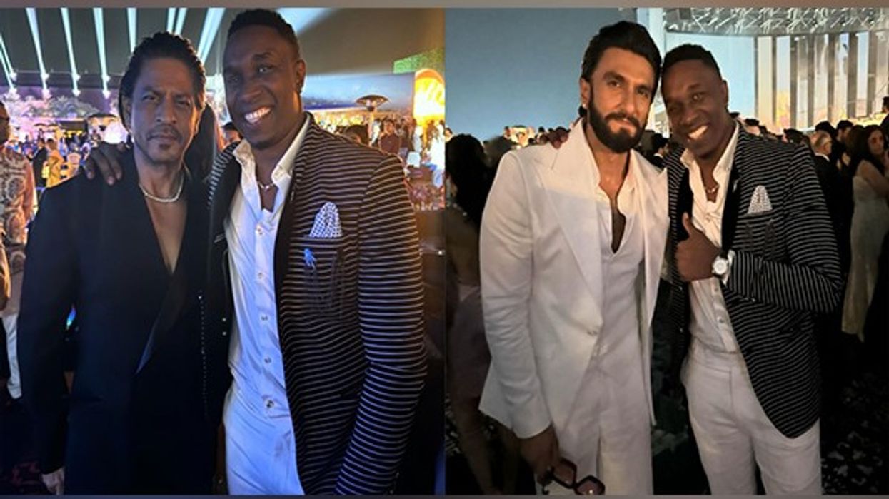 SRK, Ranveer Singh pose with Dwayne Bravo at Anant-Radhika’s pre-wedding bash