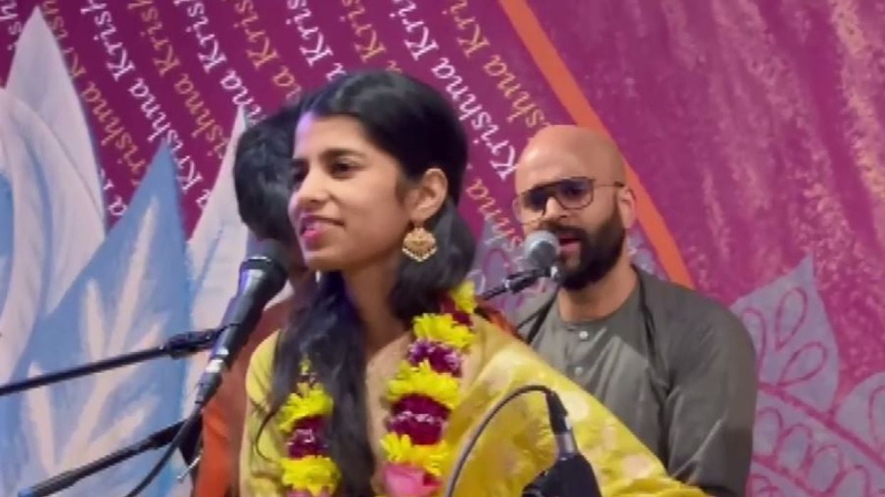 Singer Maithili Thakur performs at London's Bhaktivedanta Temple