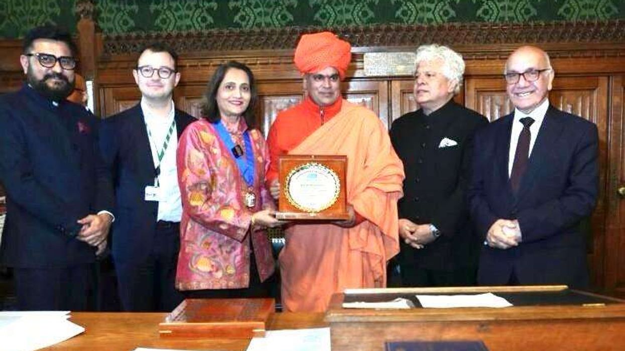 Swami Chakrapani Ji Maharaj honoured at UK Parliament