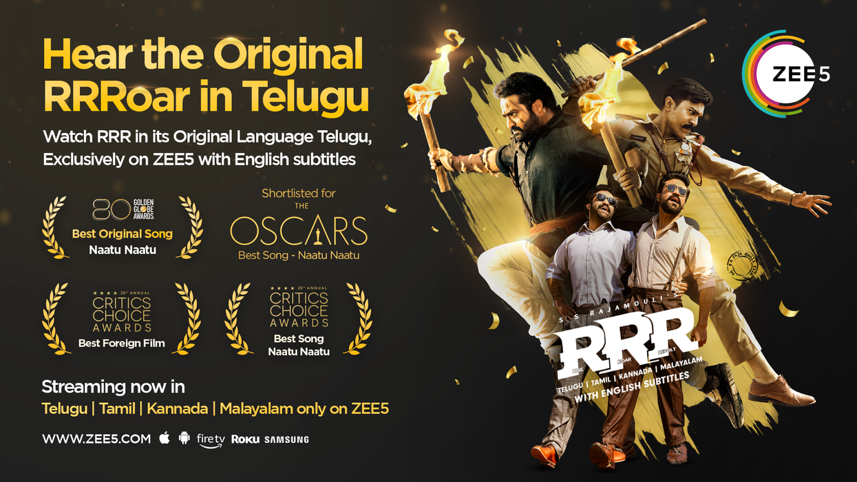 Multi-award-winning RRR streaming exclusively on ZEE5 Global in original language Telugu with English subtitles