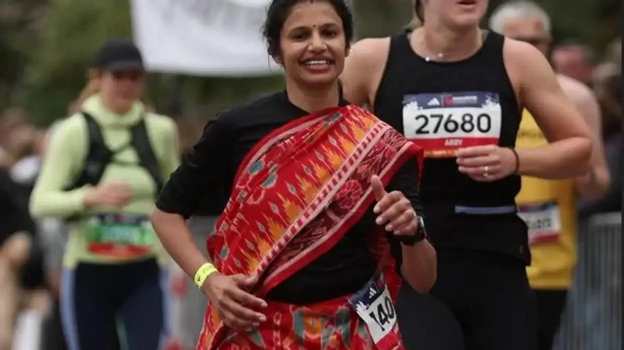 Indian woman goes viral with saree-clad run in Manchester Marathon