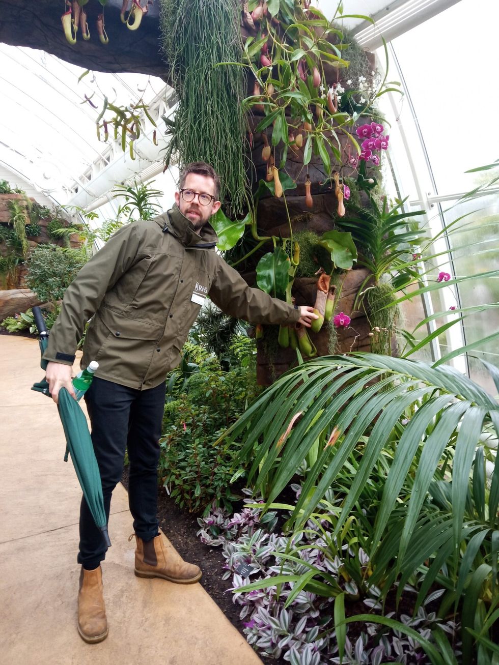 INSET 1 EE visit to RHS Wisley head curator Matthew Pottage inside orchid room 18 October 2023