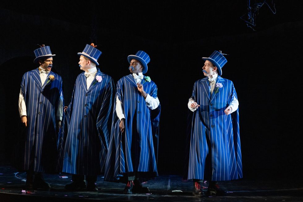 INSET 1 Julian Moore Cook Ensemble Adam Donaldson Ensemble Kwaku Mills Ensemble Nick Blakeley Ensemble in Underdog The Other Other Bronte at the National Theatre c Isha Shah A0975