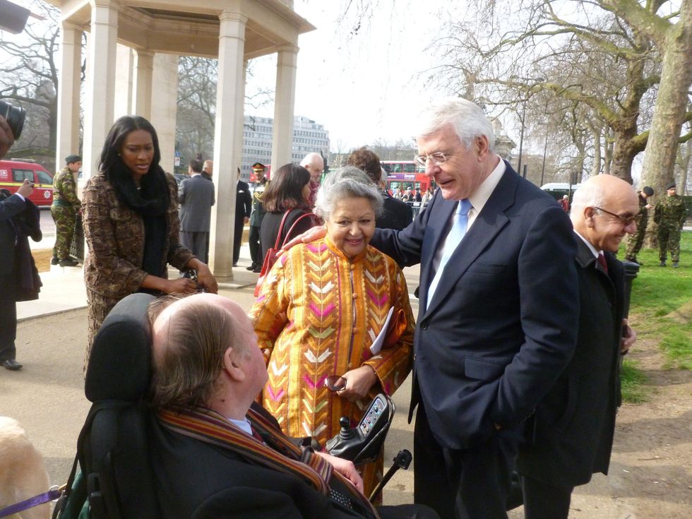 INSET 2 Shreela Flather with husband Gary Flather and Sir John Major at memorial trust commemoration in 2014