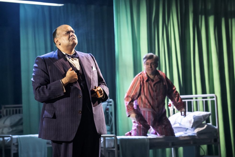 INSET 2 Tony Jayawardena Winston Churchill Michael Sheen Nye Bevan in Nye at the National Theatre c Johan Persson 15153