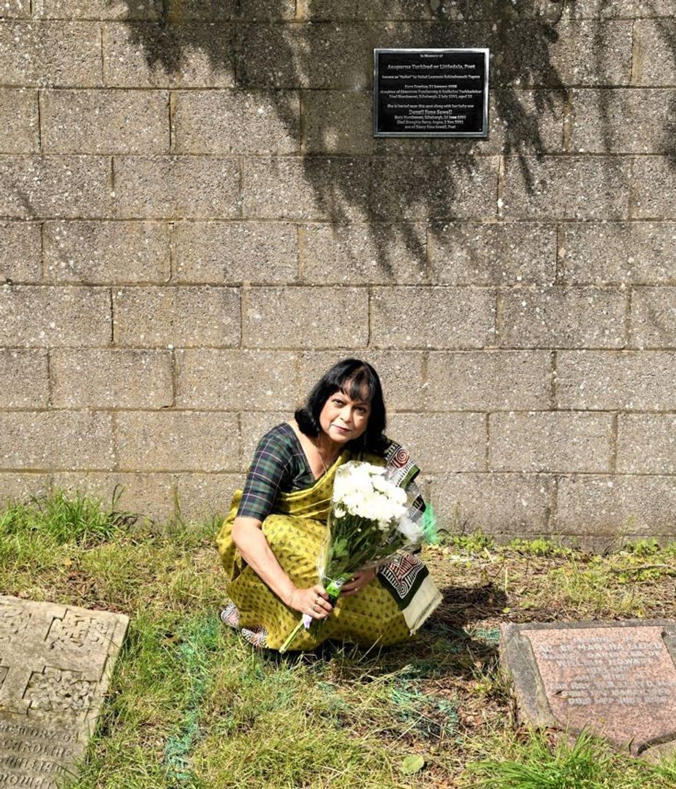 INSET 3 Annapurna Bashabi Fraser lays flowers on Annapurnas grave 1