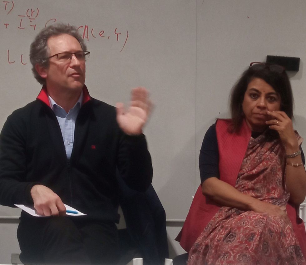INSET Christophe Jaffrelot with Mukulika Banerjee at the LSE 19 March 2024 1