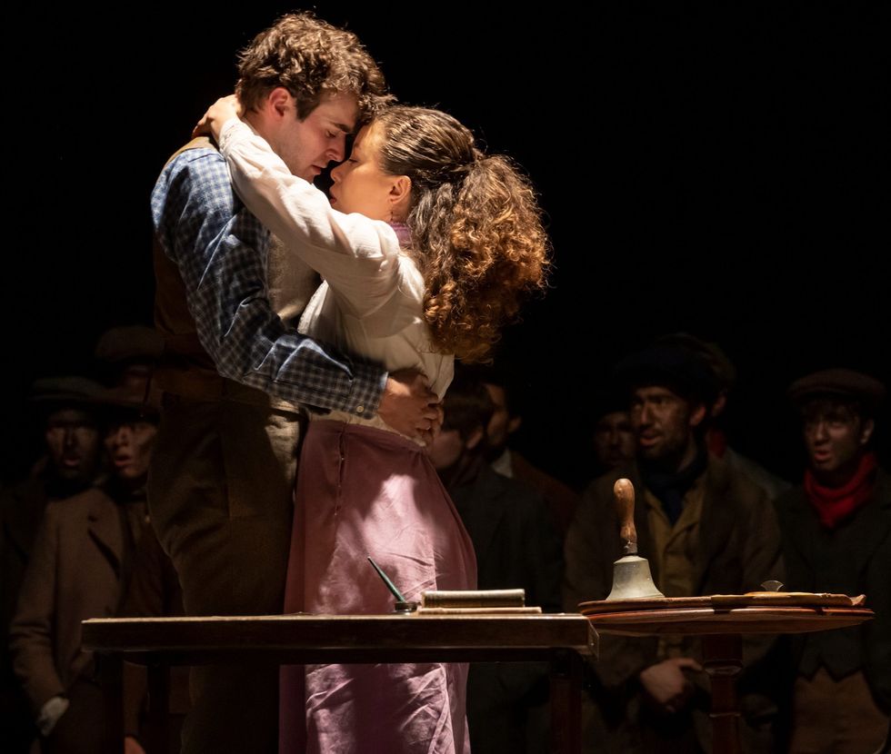 INSET Optional Iwan Davies Morgan Evans and Saffron Coomber Bessie Watty in rehearsal for The Corn is Green at the National Theatre Photograph by Johan Persson 27653