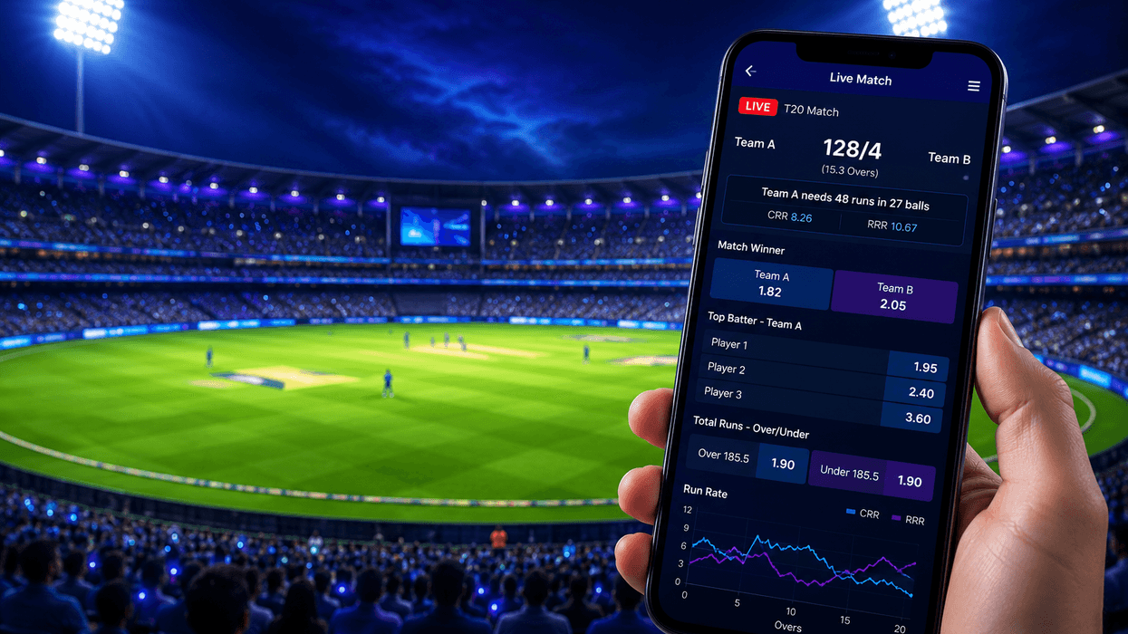 IPL betting sites UK guide with mobile cricket odds at a floodlit T20 stadium