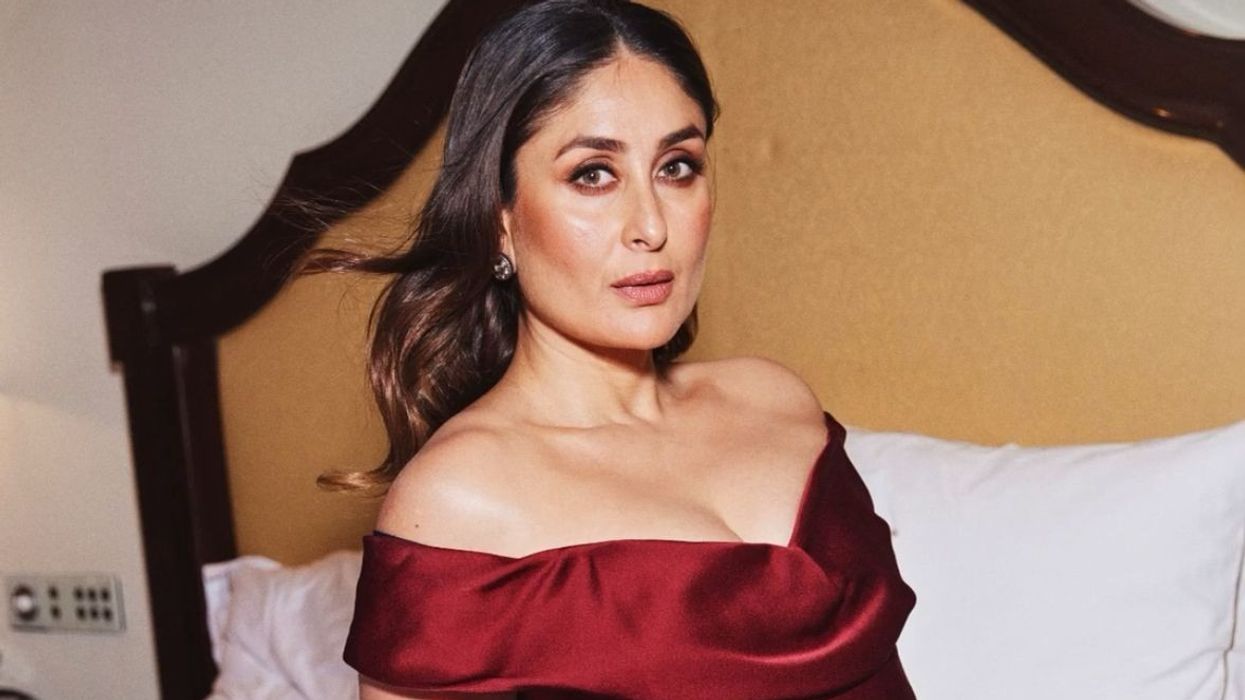 kareena kapoor red dress Bollywood Actress Kareena Kapoor looks stunning in red chiffon gown with attached cape and thigh-high slit for @fableandmane brand shoot Styled by @rheakapoor #alinaanwarcouture #alinaanwar #hautecouture #embroidery #style #womenswear #fashion