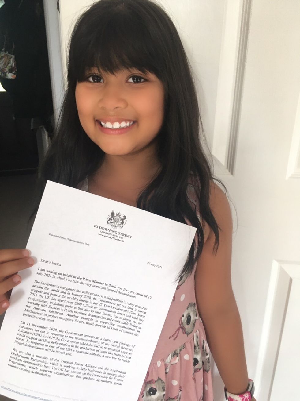 LEAD Climate change Aleesha with letter from the Queen