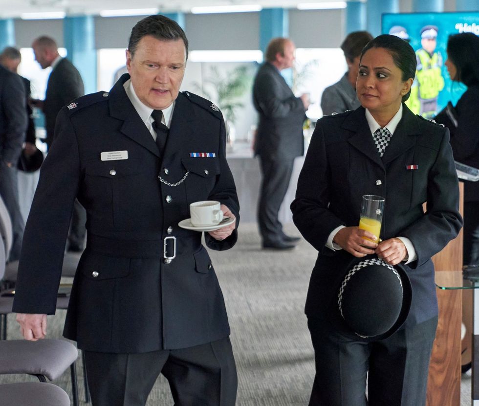 LEAD INSET 1 DI RAY Parminder Nagra as Detective Inspector Rachita Ray and her boss Supt Ross Beardsmore played by Ian Puleston Davies pic five 9 May 2022