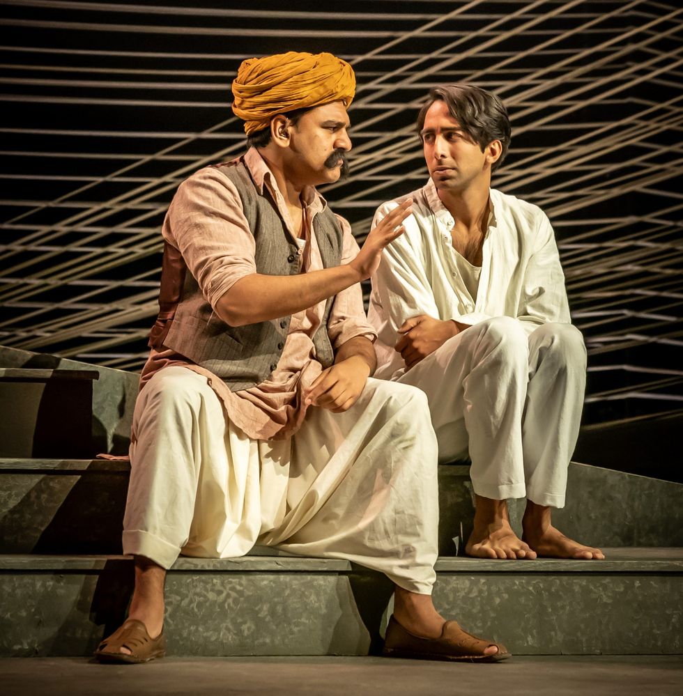 LEAD Inset 4 Nadeem Islam Mithun and Shubham Saraf Nathuram Godse in The Father and the Assassin at the National Theatre. Credits Marc Brenner 9070