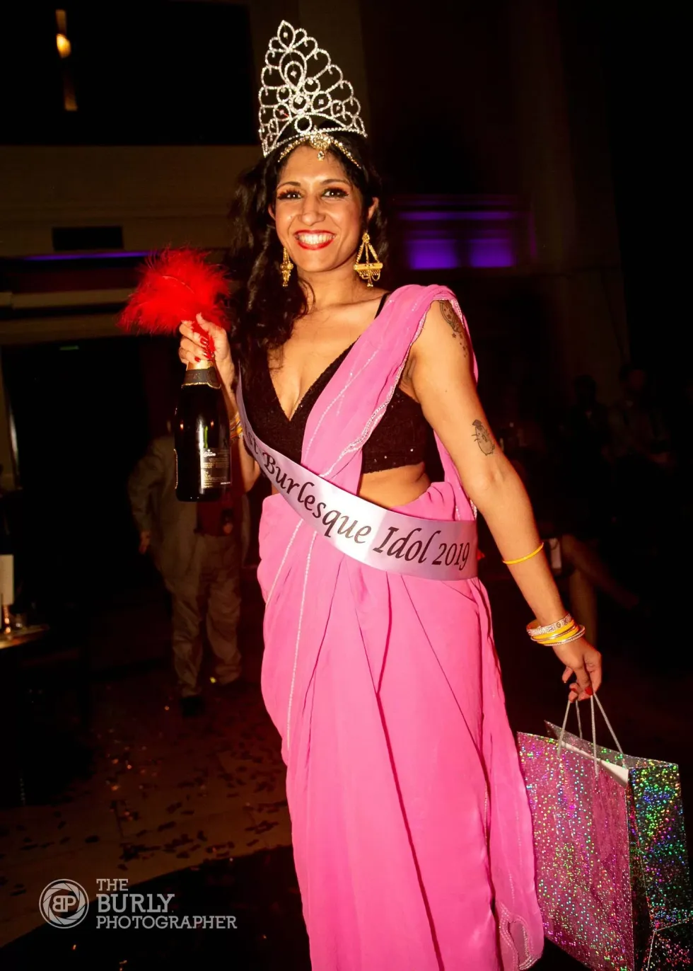 Lead inset Bolly Ditz Dolly Queen of Burlesque Idol UK award in 2019