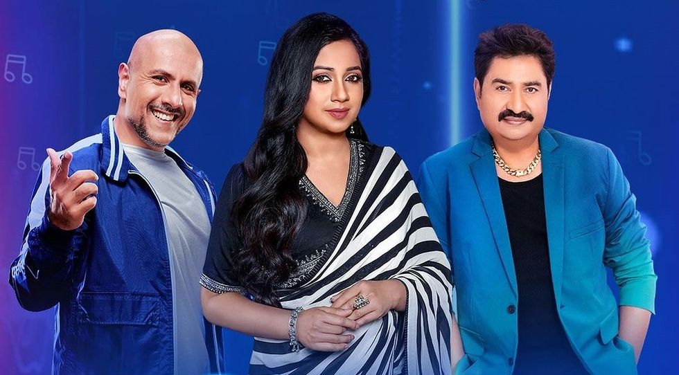 Lead inset Kumar Sanu with fellow Indian Idol 14 judges Shrehya Ghoshal and Vishal Dadlani 14