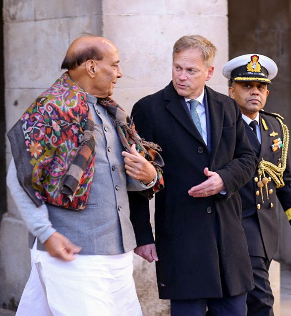 LEAD or INSET Rajnath Singh with Grant Shapps CREDIT ANI Photo