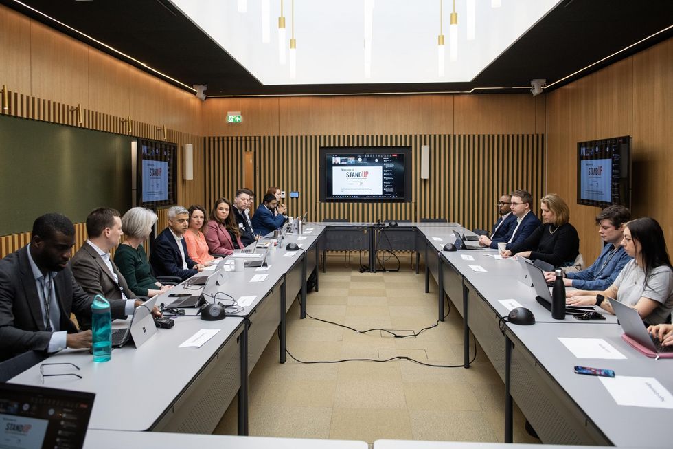 London mayor Sadiq Khan speaks at a anti-harassment training meeting.