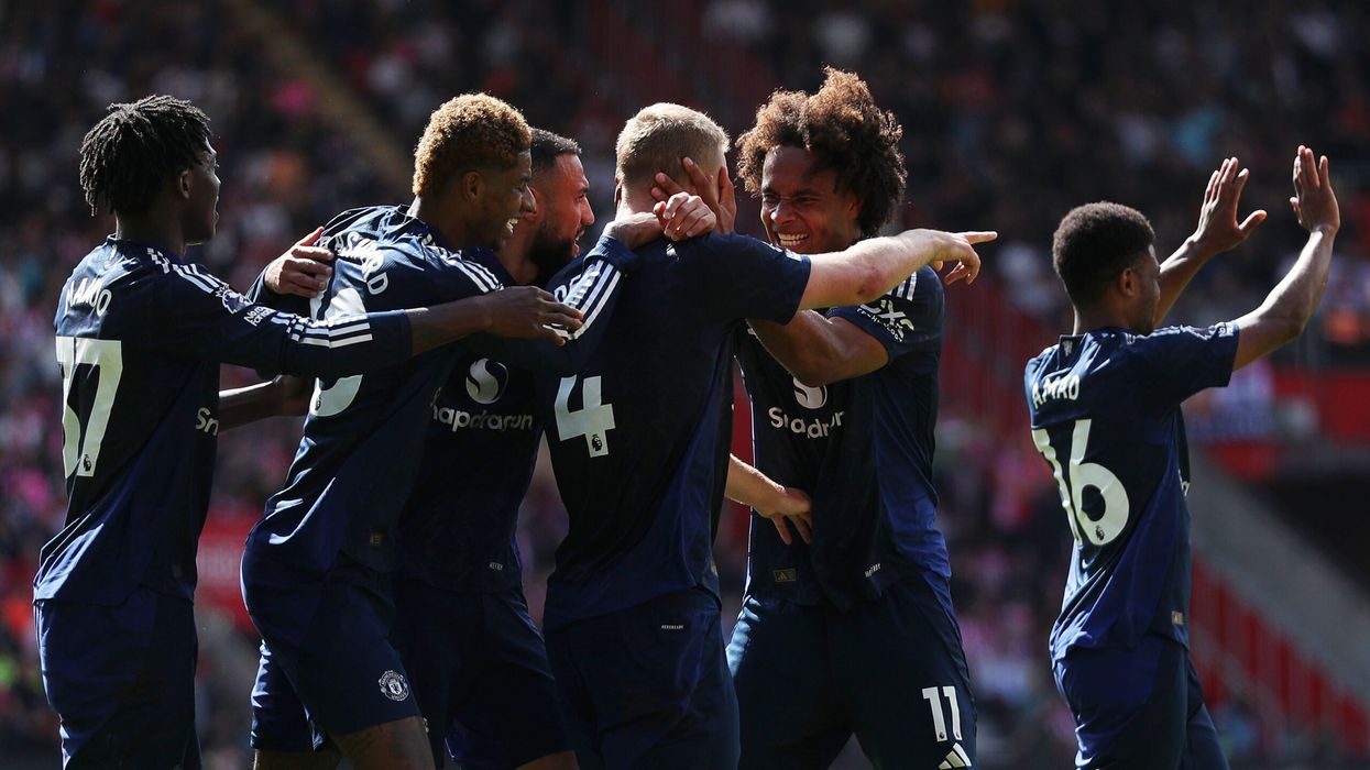 Matthijs de Ligt of Manchester United celebrates scoring his team's first goal with teammates during the match between Southampton and United at St Mary's Stadium on September 14. (Photo: Getty Images)