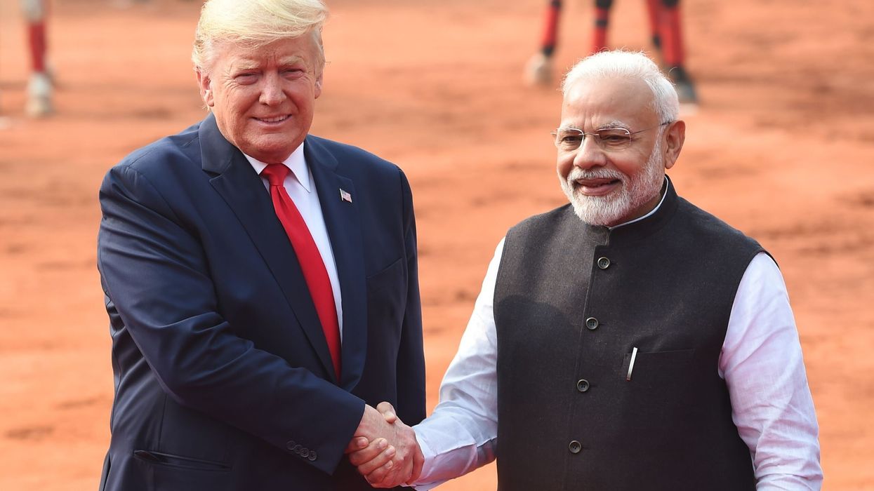 Modi greets Trump during a ceremonial reception at The Presidential Palace in New Delhi on February 25, 2020. (Photo: Getty Images)