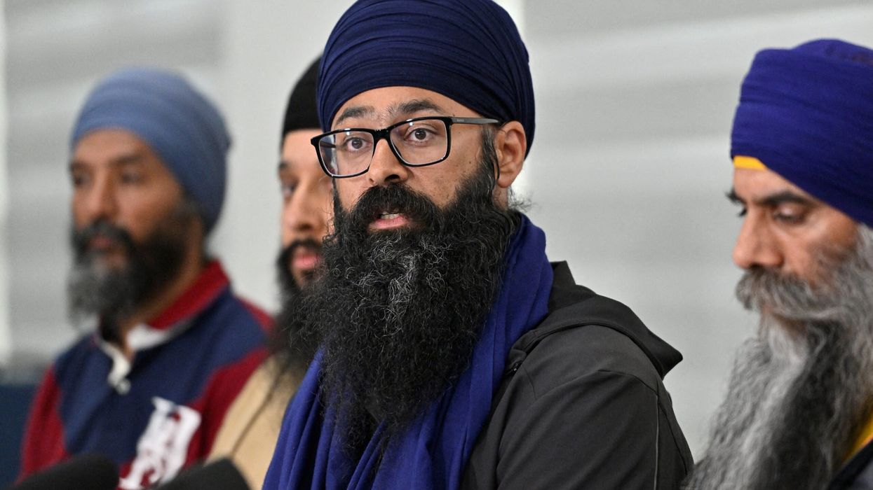 Moninder Singh, spokesperson for BC Gurdwara council speaks at a press conference held at Guru Nanak Sikh Gurdwara, site of the 2023 murder of Sikh separatist leader Hardeep Singh Nijjar, in Surrey, British Columbia, Canada May 3, 2024. (Photo: Reuters)