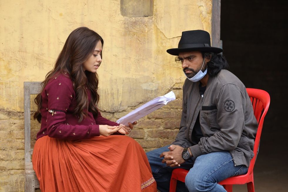 Nushrratt Bharuccha with director Vishal Furia on the sets of Chhorii