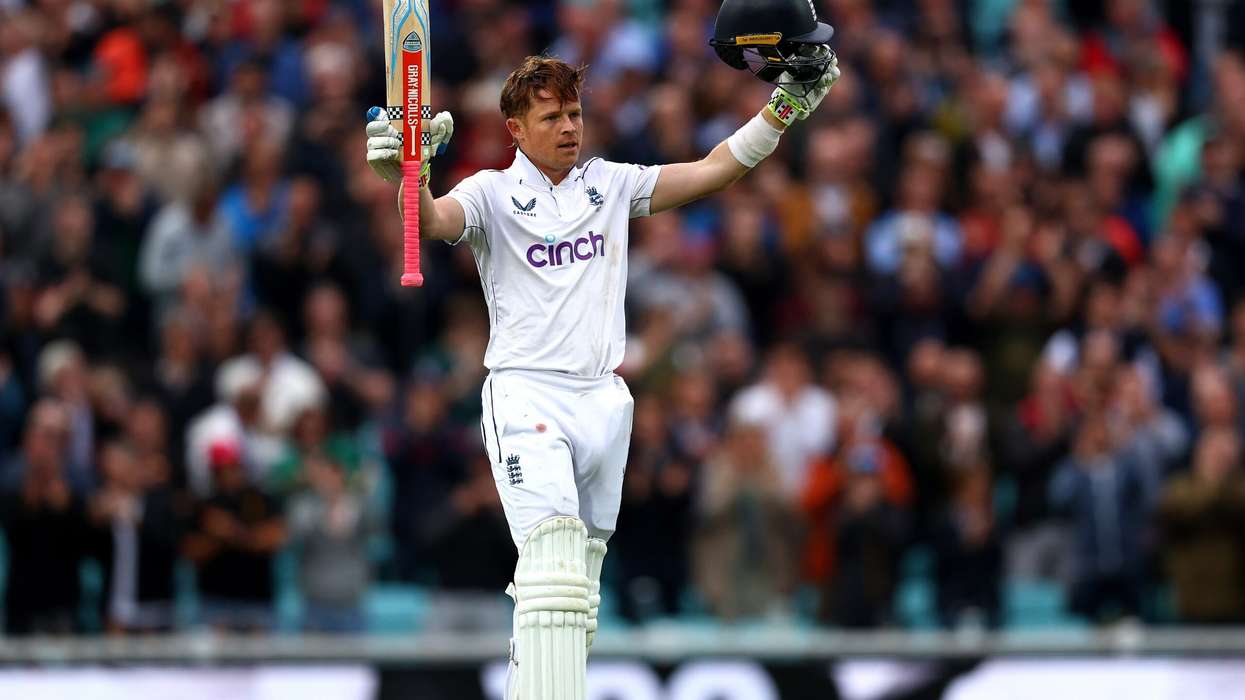 Ollie Pope celebrates reaching his century during day one of the 3rd Test Match between England and Sri Lanka at The Kia Oval on September in London. (Photo: Getty Images)