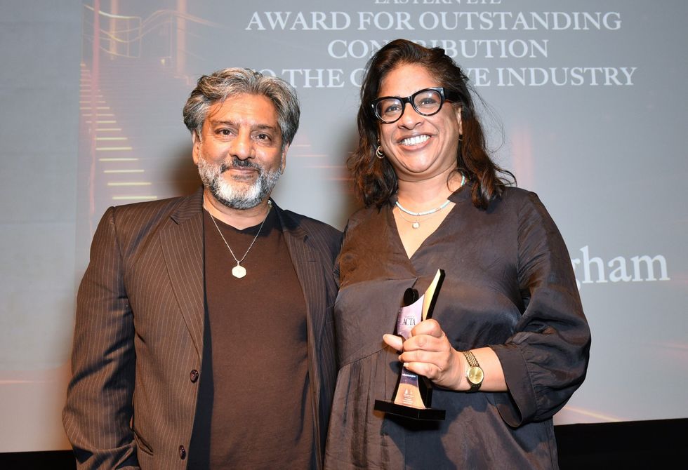 OUTSTANDING CONTRIBUTION winner Indhu Rubasingham with Nitin Ganatra Eastern Eye Arts Culture and Theatre Awards 041 Copy