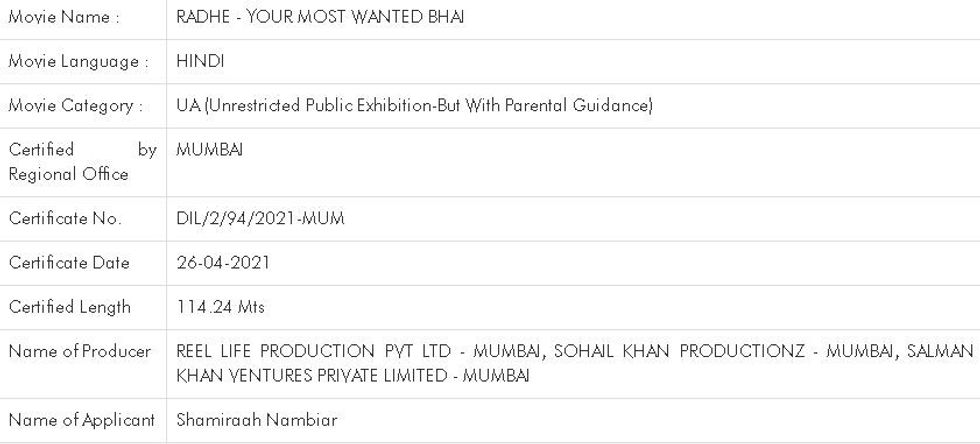 Radhe certificate